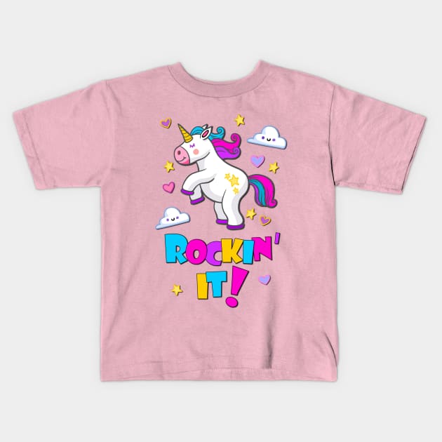 Rocking It Dancing Unicorn Kids T-Shirt by AlondraHanley